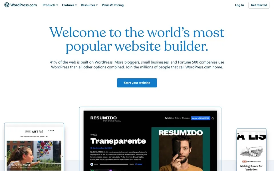 wordpress.com homepage in 2021