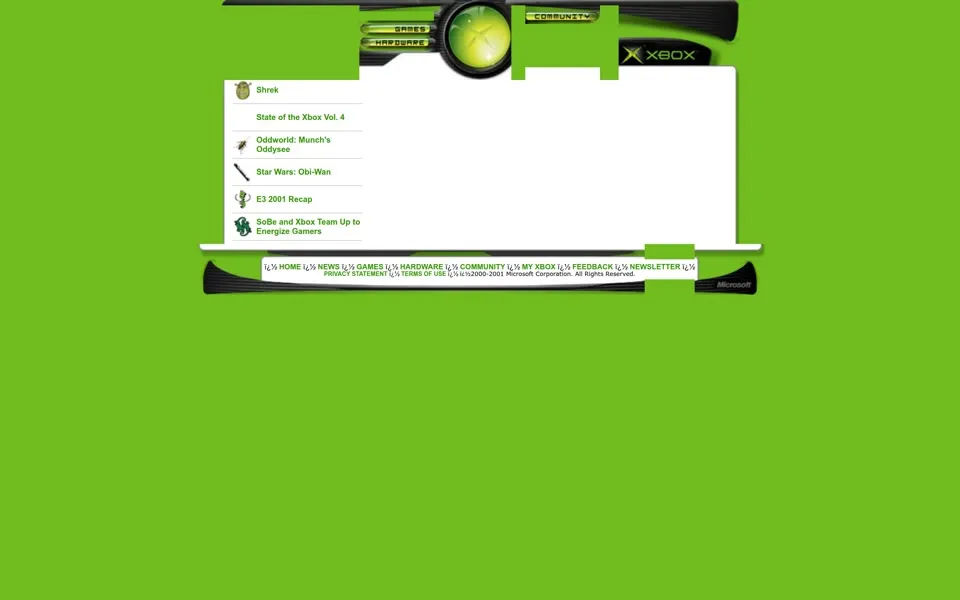 xbox.com homepage in 2001