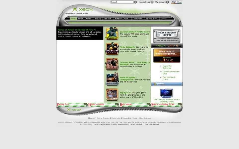 xbox.com homepage in 2003