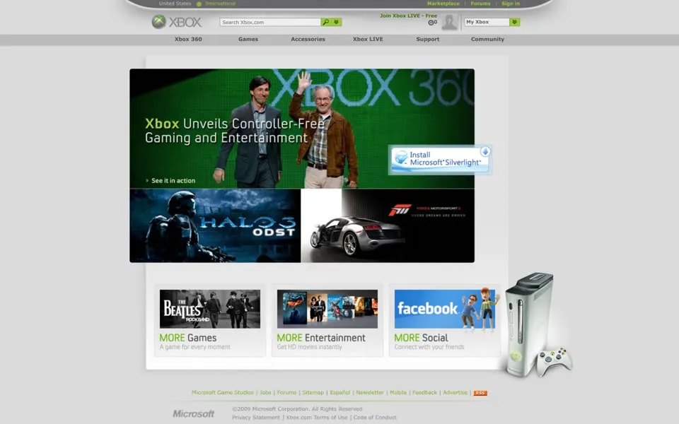 xbox.com homepage in 2009