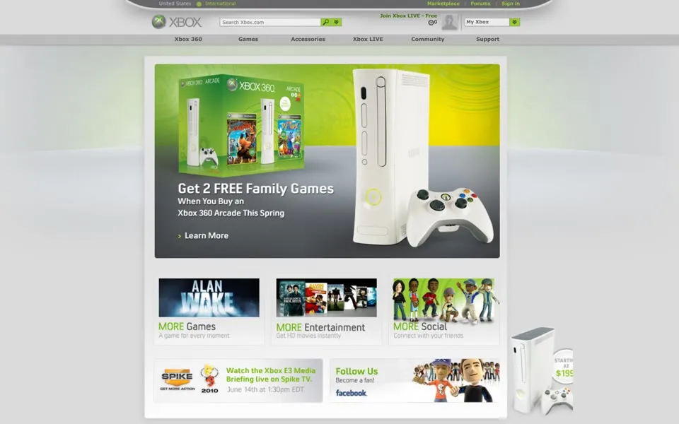 xbox.com homepage in 2010