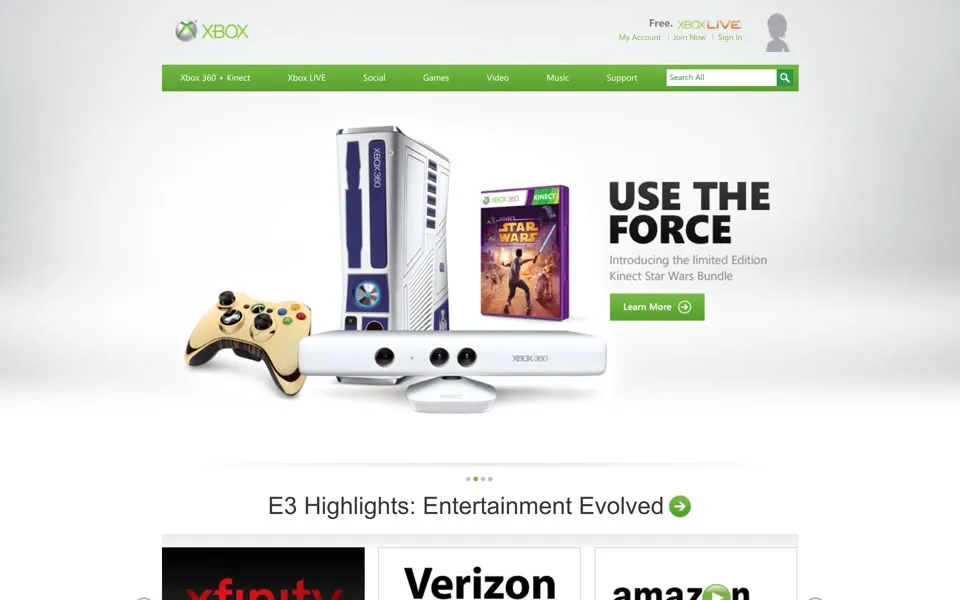 xbox.com homepage in 2012