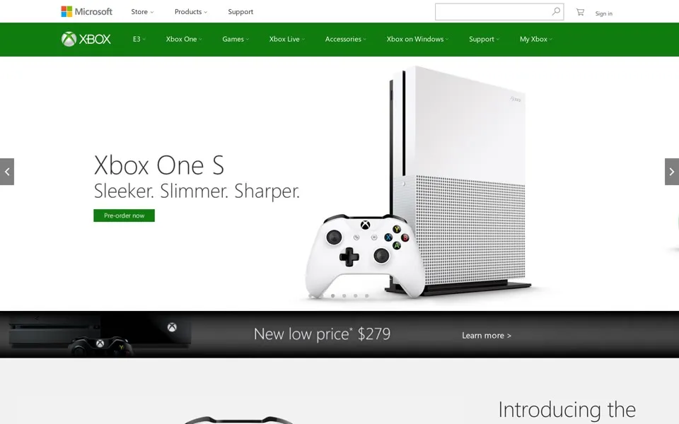 xbox.com homepage in 2016