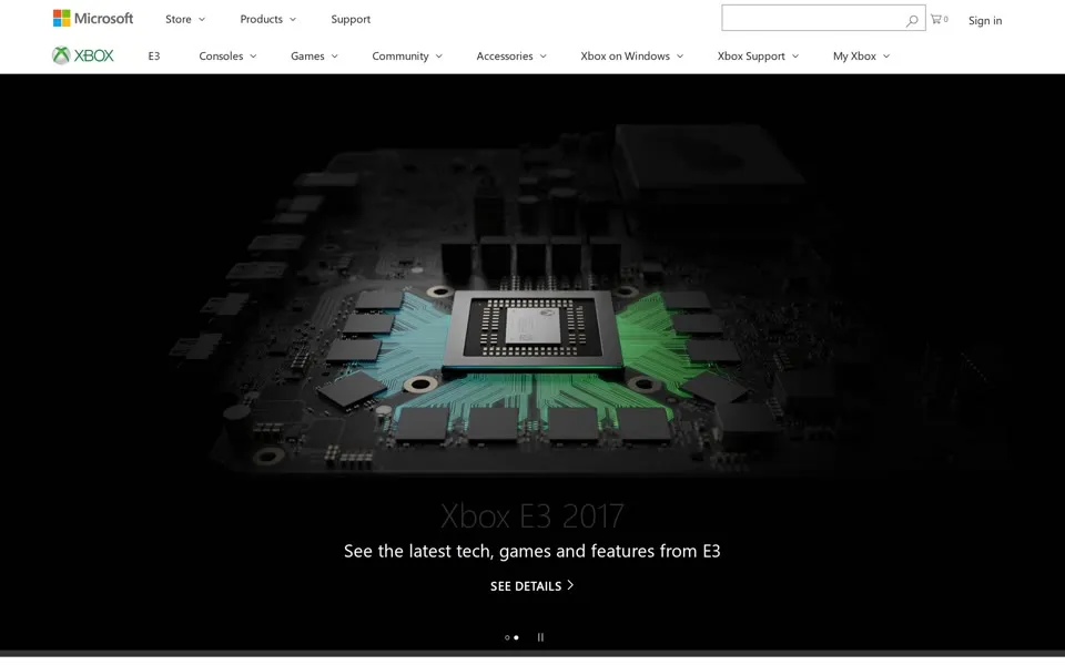 xbox.com homepage in 2017