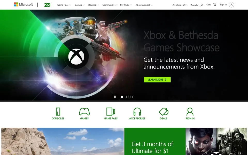 xbox.com homepage in 2021