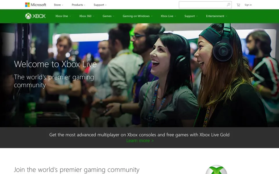Xbox Live page on xbox.com, January 2016, January 1, 2016