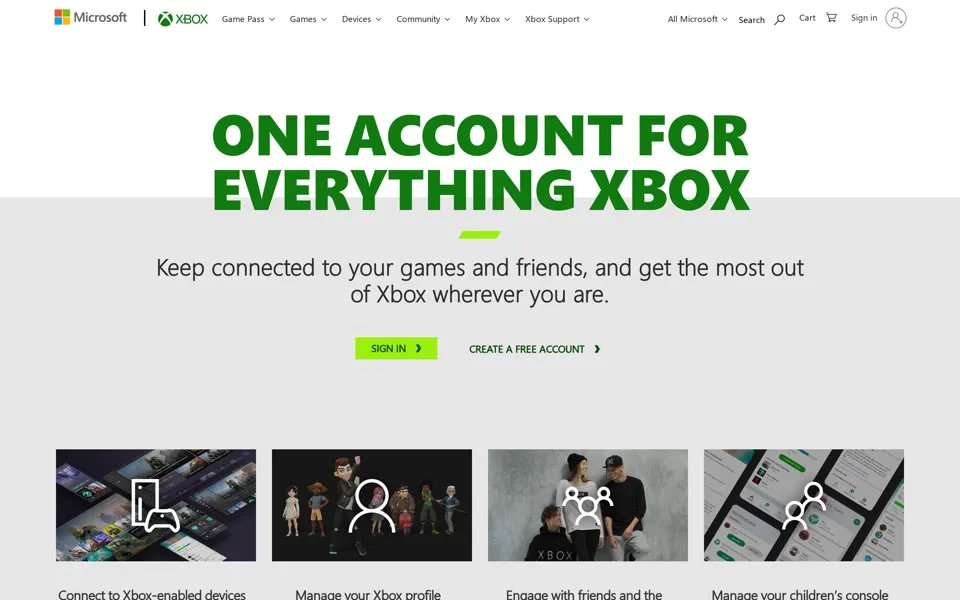 Xbox account page at xbox.com/en-US/live, January 1, 2021