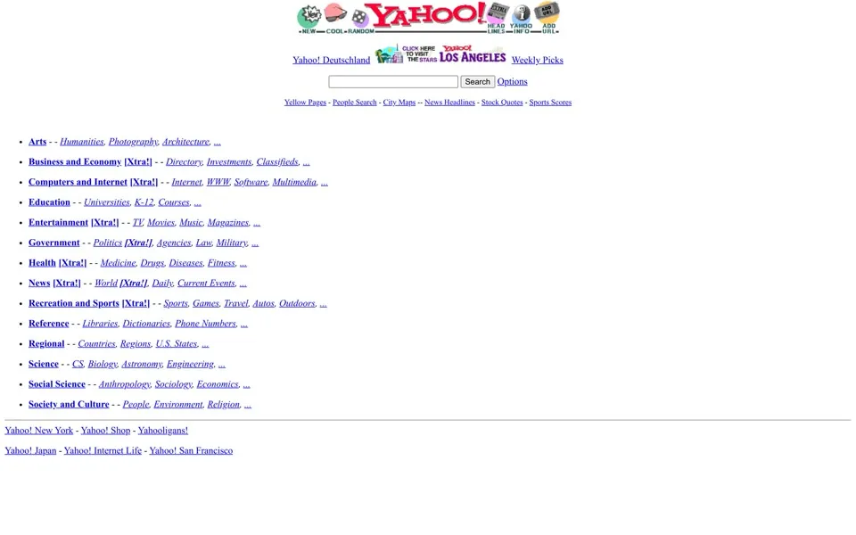 yahoo.com homepage in 1996