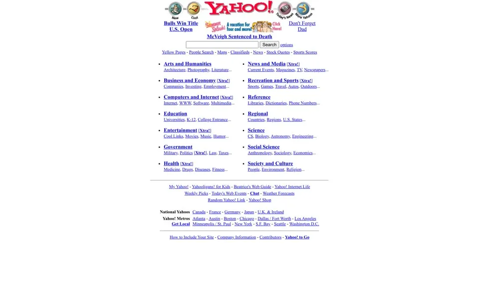 yahoo.com homepage in 1997
