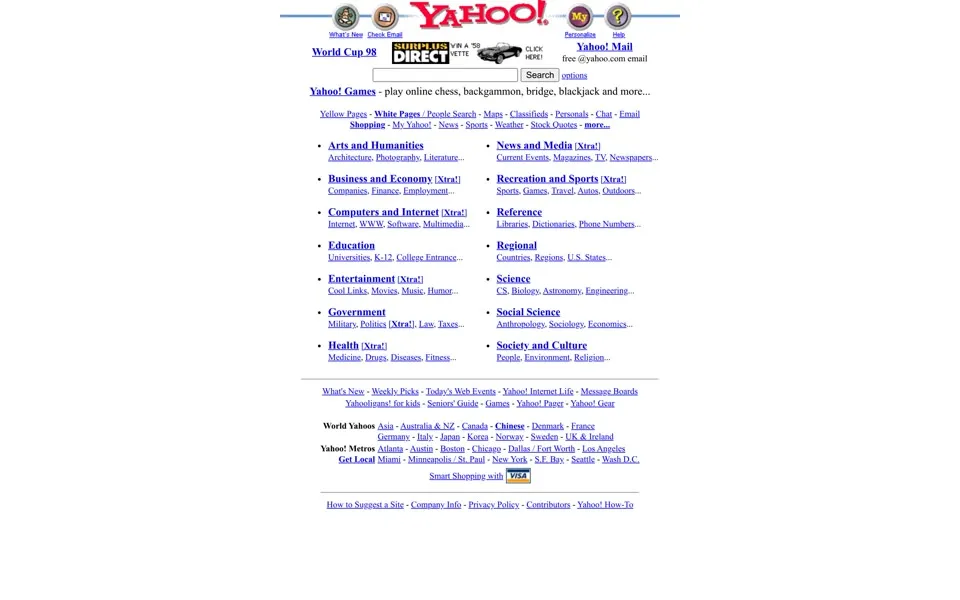 yahoo.com homepage in 1998