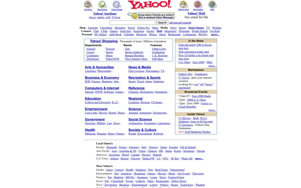 yahoo.com homepage in 2000