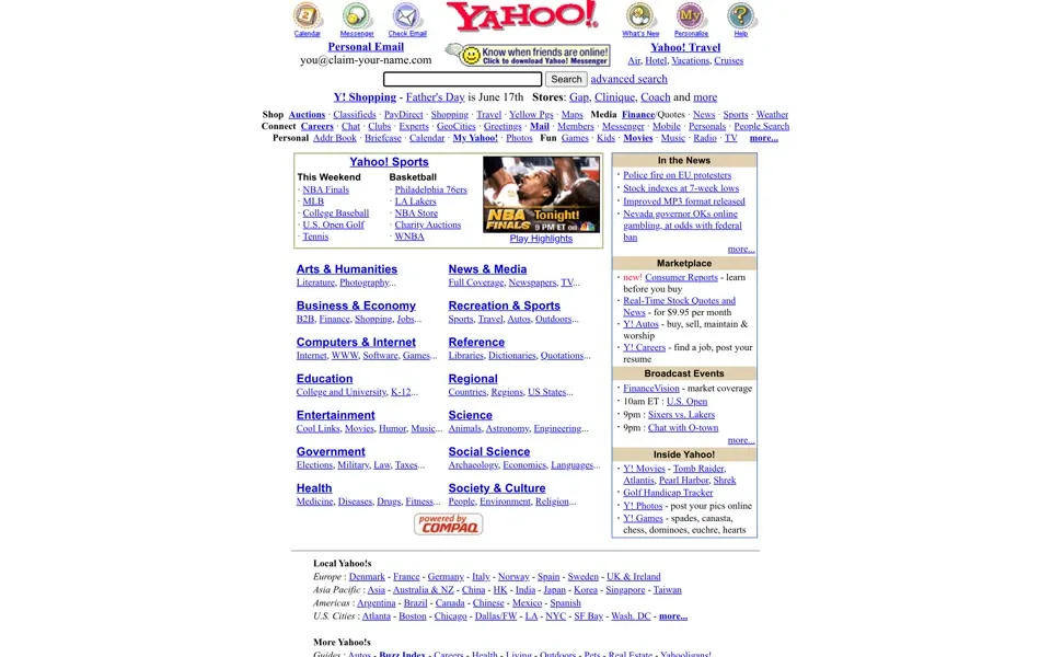 yahoo.com homepage in 2001