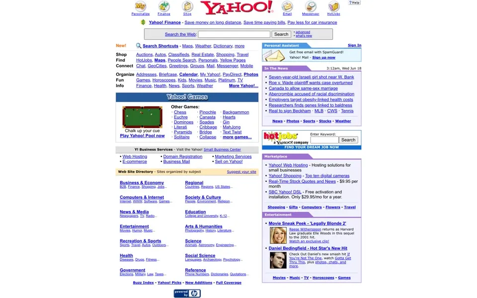 yahoo.com homepage in 2003