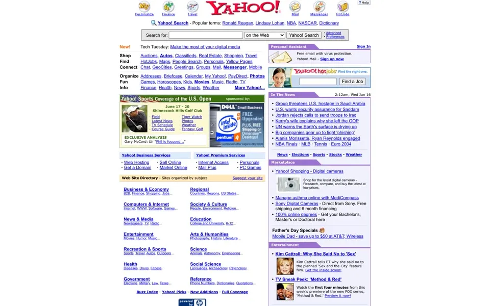 yahoo.com homepage in 2004