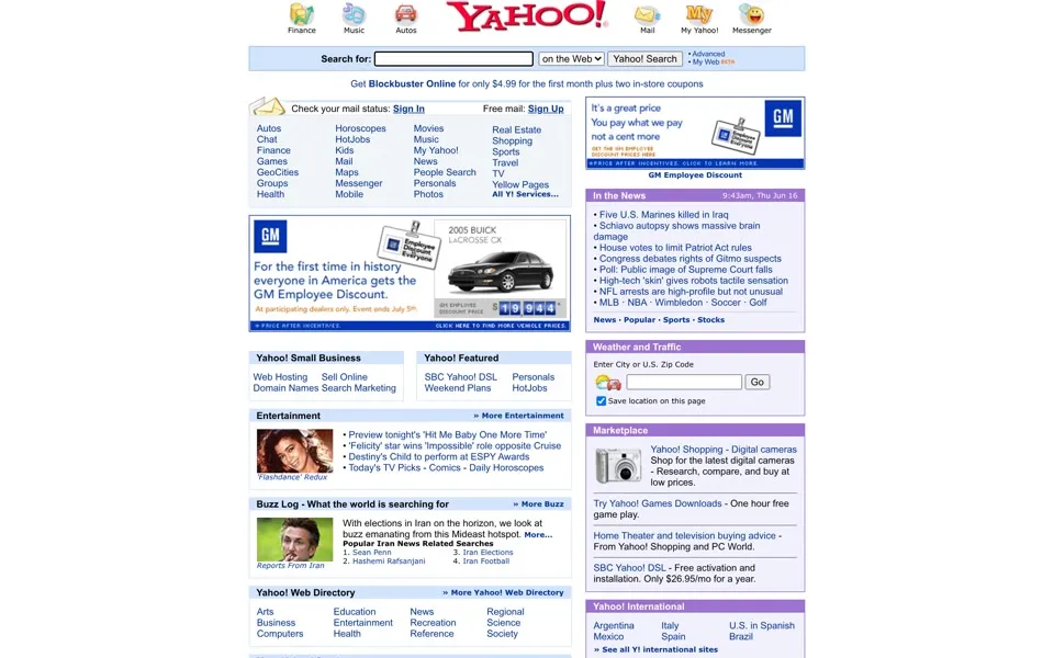 yahoo.com homepage in 2005