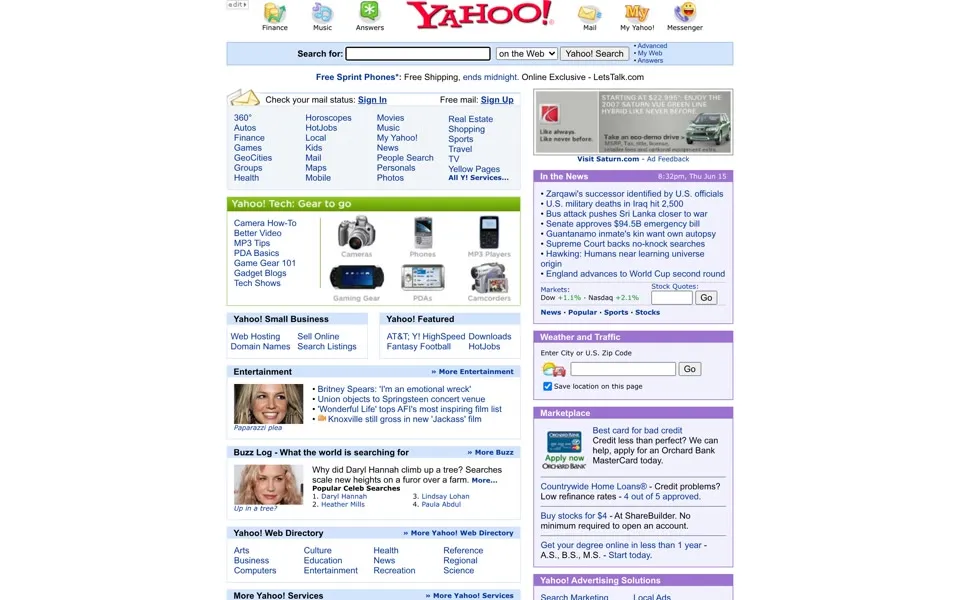 yahoo.com homepage in 2006