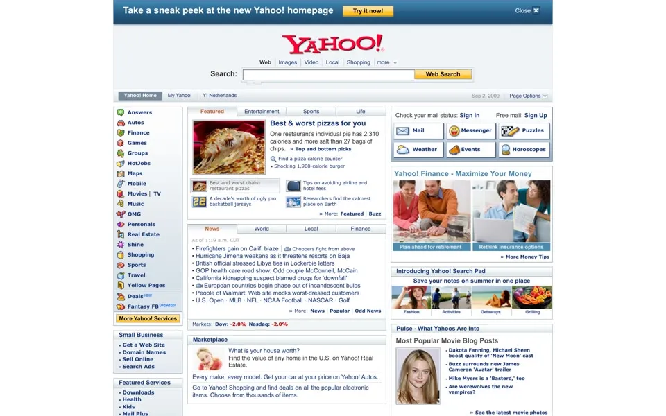 yahoo.com homepage in 2009
