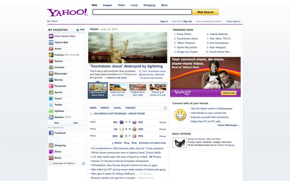 yahoo.com homepage in 2010
