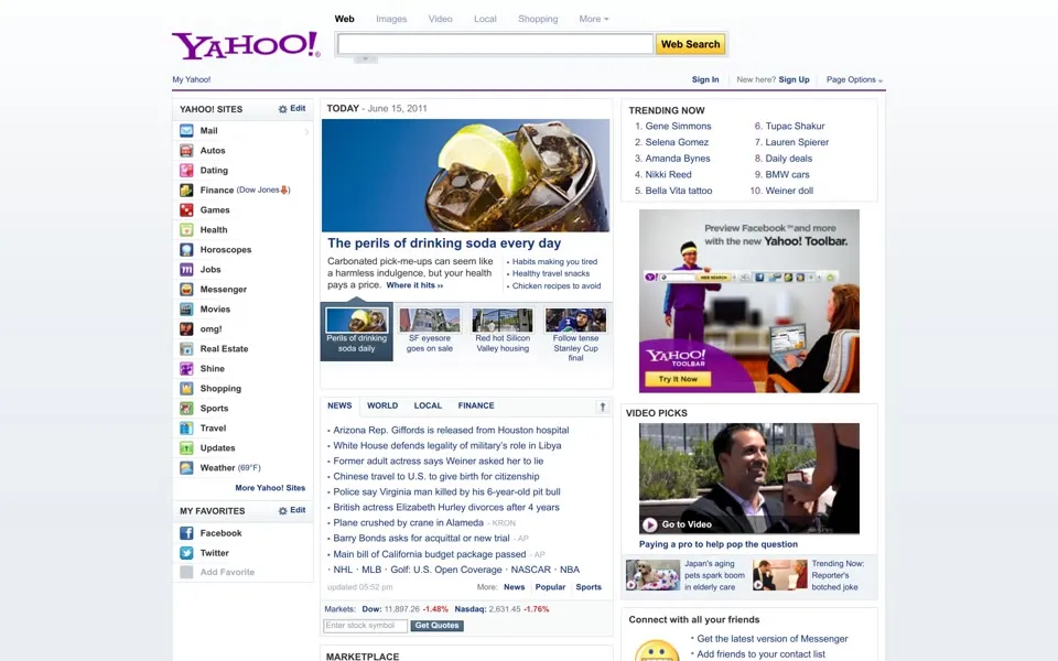 yahoo.com homepage in 2011