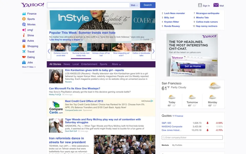 yahoo.com homepage in 2013