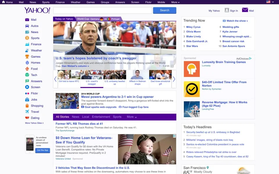 yahoo.com homepage in 2014