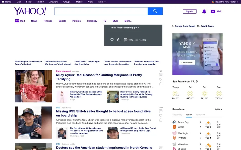 yahoo.com homepage in 2017