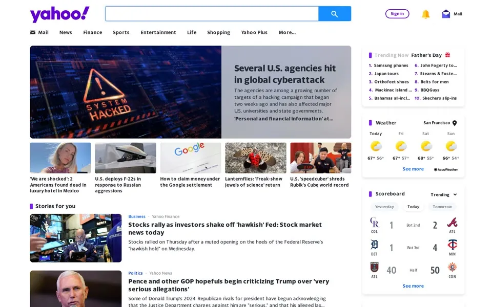yahoo.com homepage in 2023