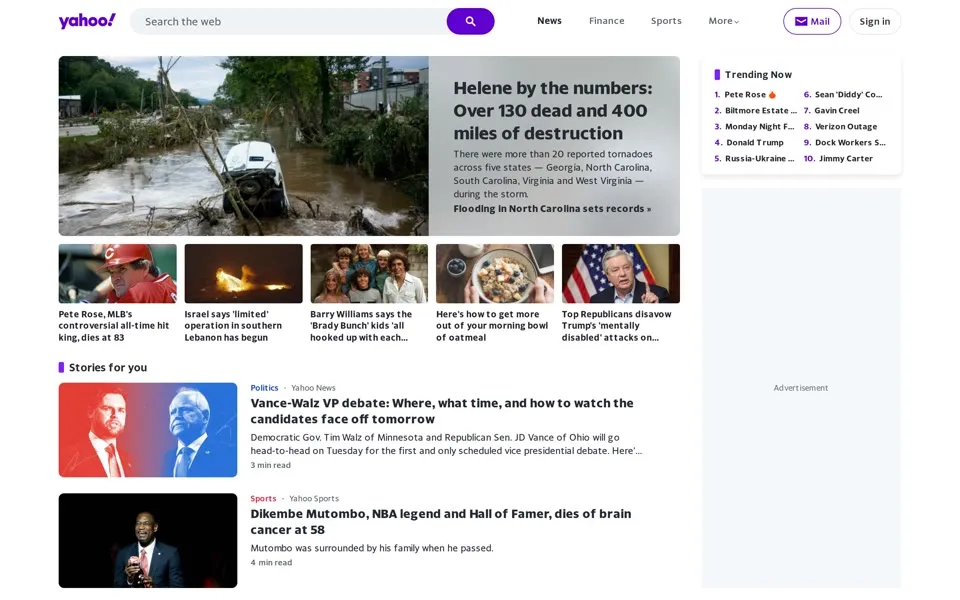 yahoo.com homepage in 2024