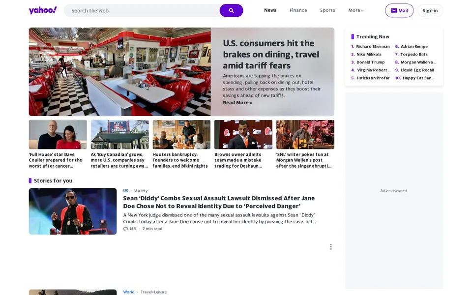 yahoo.com homepage in 2025