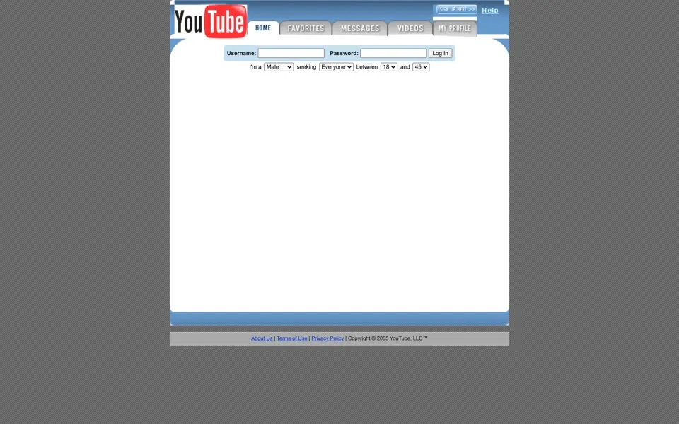 youtube.com homepage in 2005