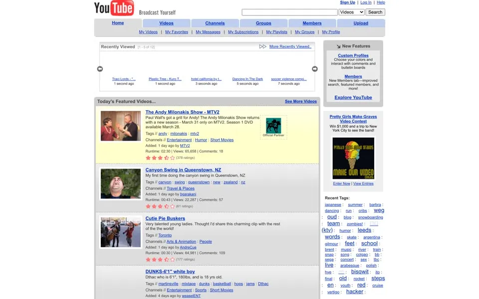 youtube.com homepage in 2006