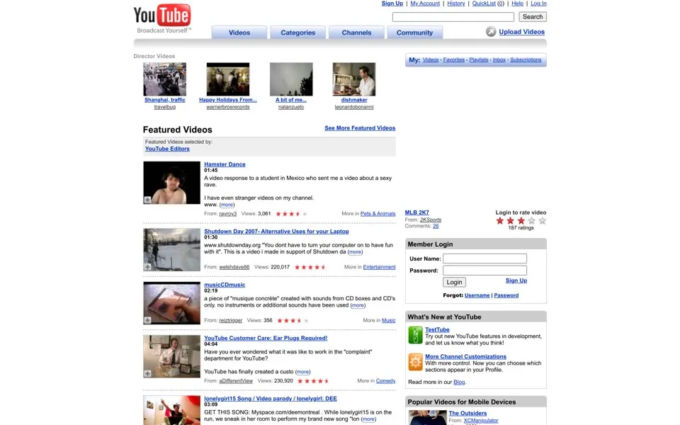 youtube.com homepage in 2007