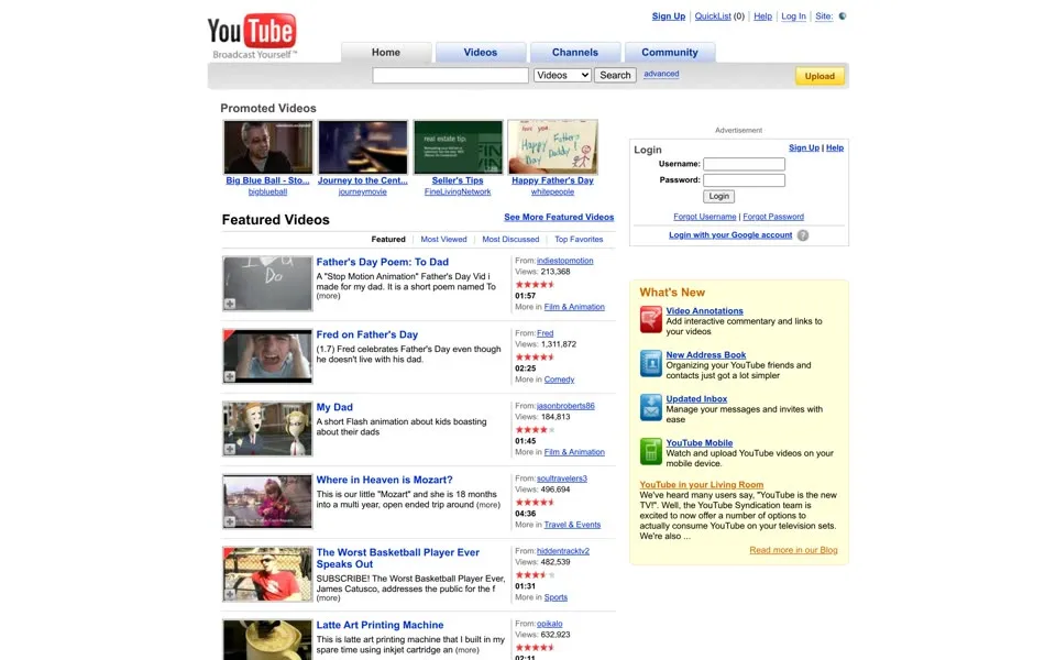 youtube.com homepage in 2008