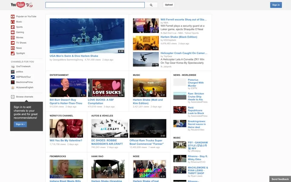 youtube.com homepage in 2013