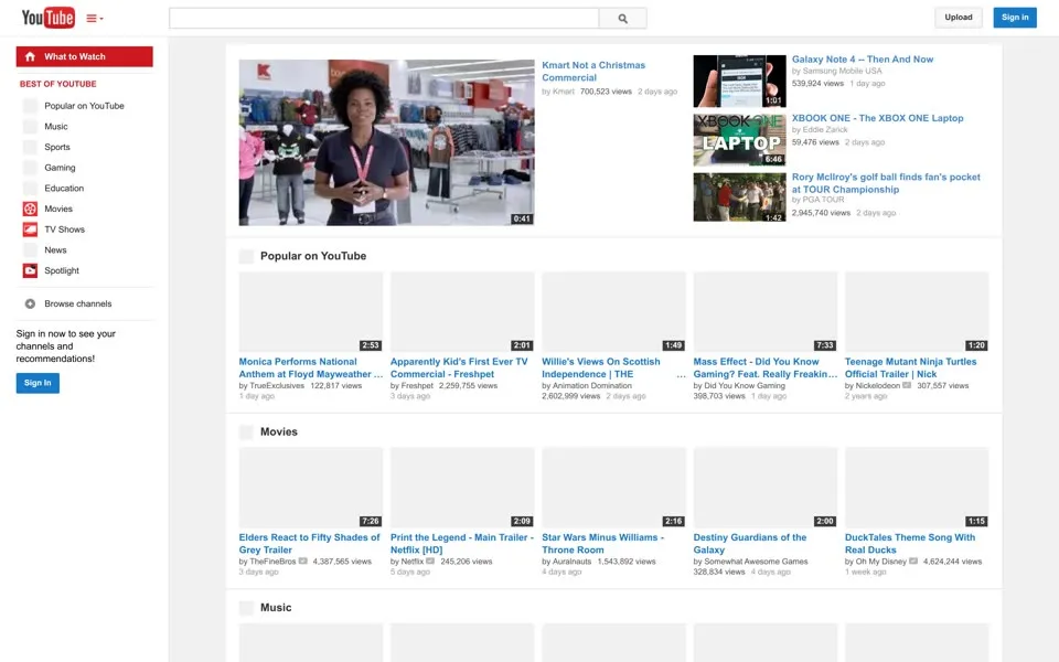 youtube.com homepage in 2014