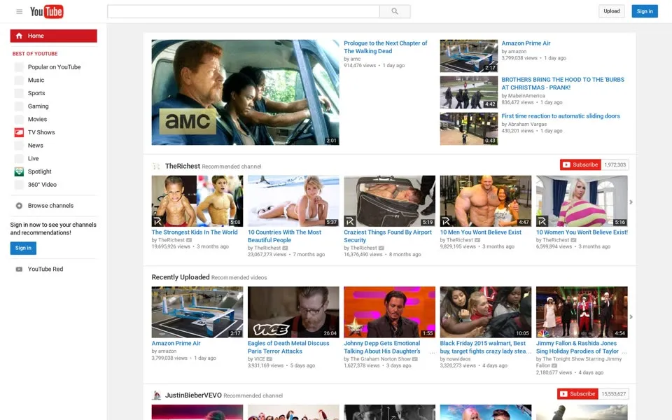 youtube.com homepage in 2015