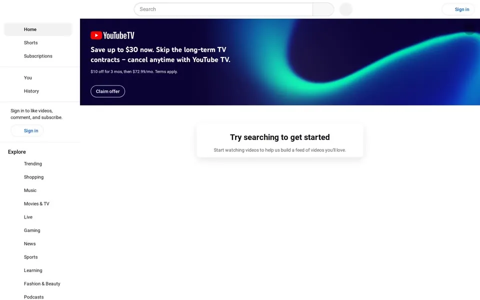 youtube.com homepage in 2024
