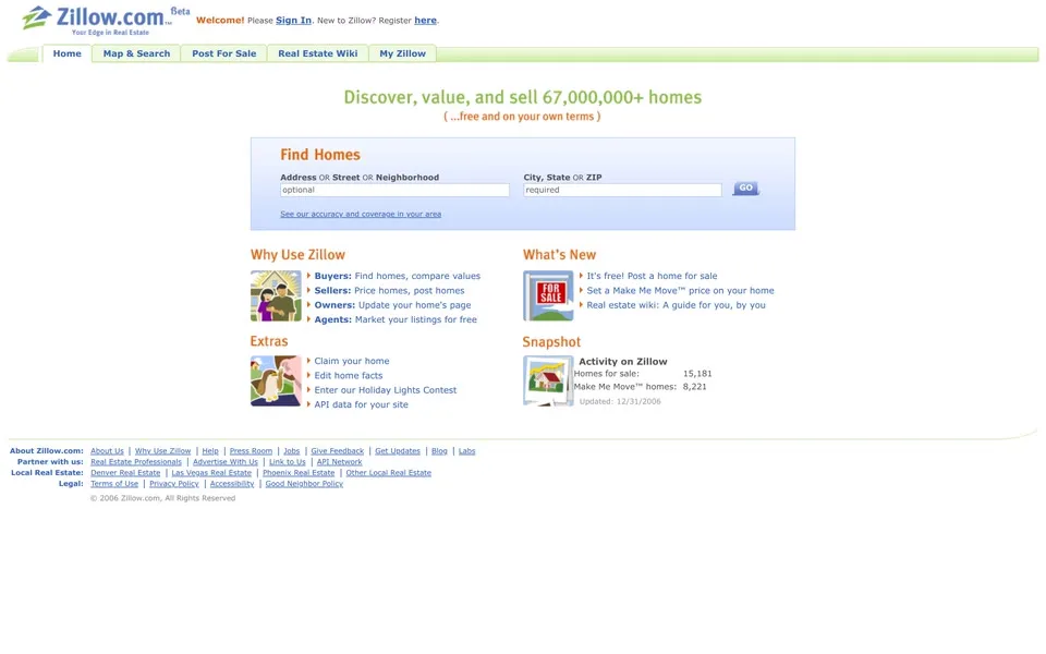 zillow.com homepage in 2007