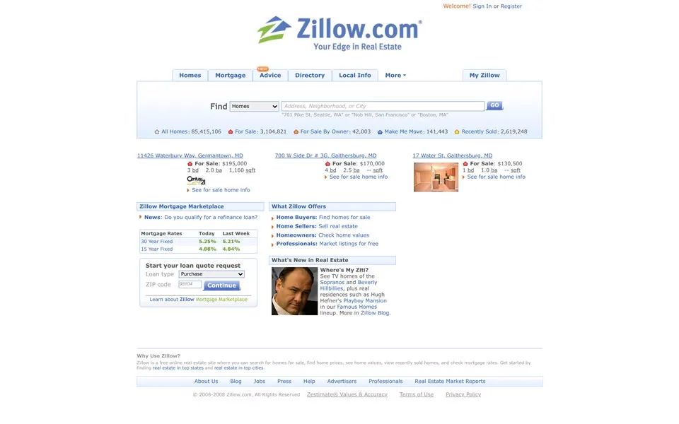zillow.com homepage in 2009