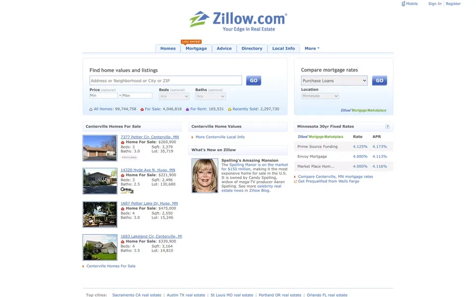 zillow.com homepage in 2010