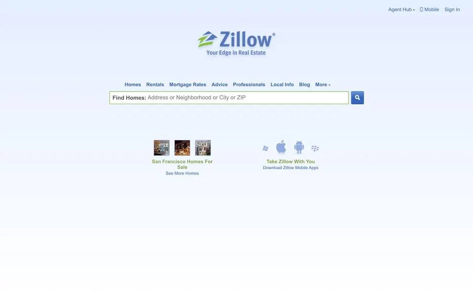 zillow.com homepage in 2012