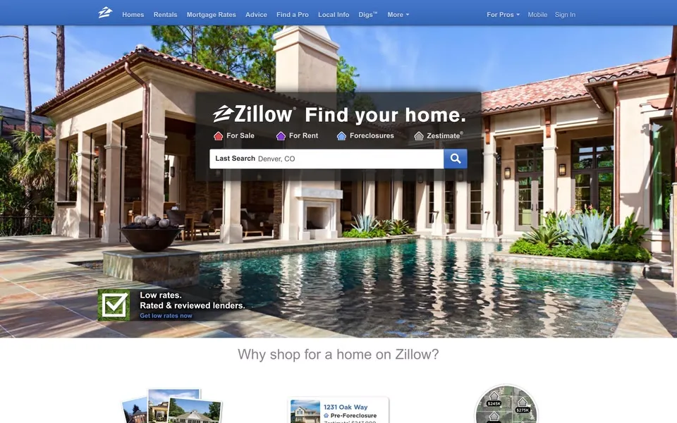 zillow.com homepage in 2013