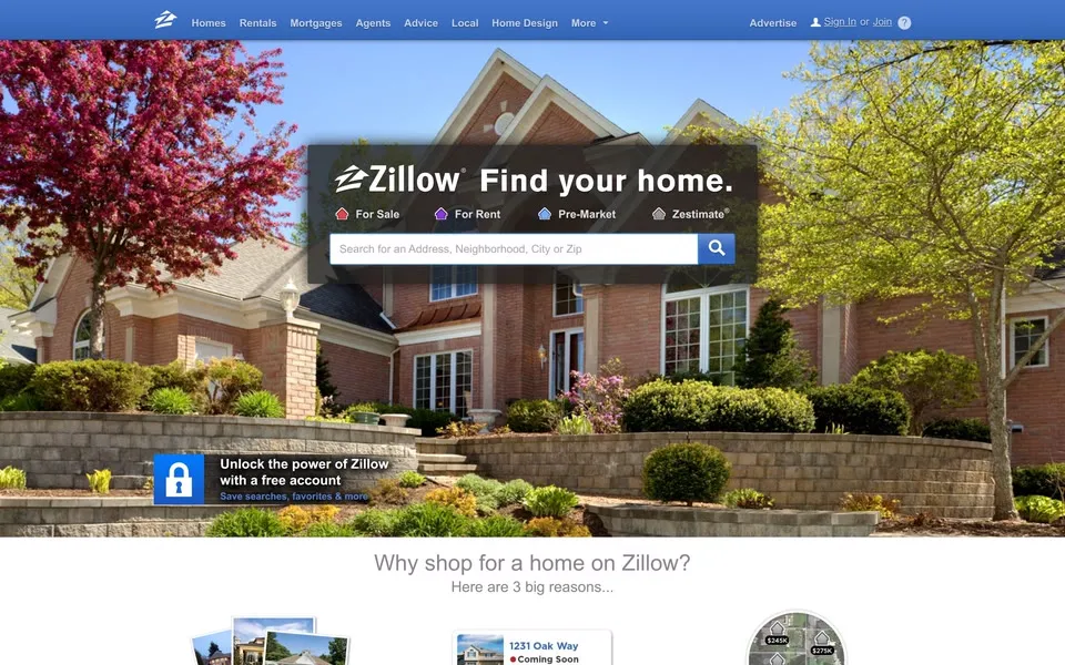 zillow.com homepage in 2014