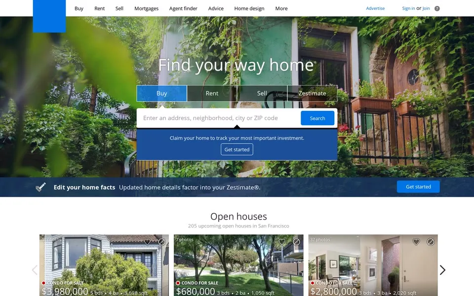 zillow.com homepage in 2016