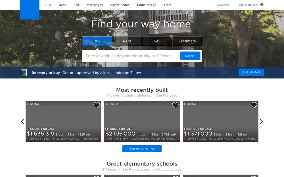 zillow.com homepage in 2017