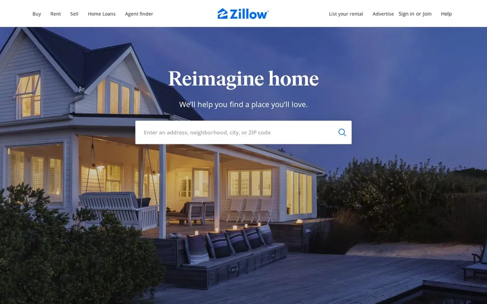 zillow.com homepage in 2019
