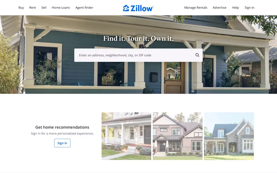 zillow.com homepage in 2023